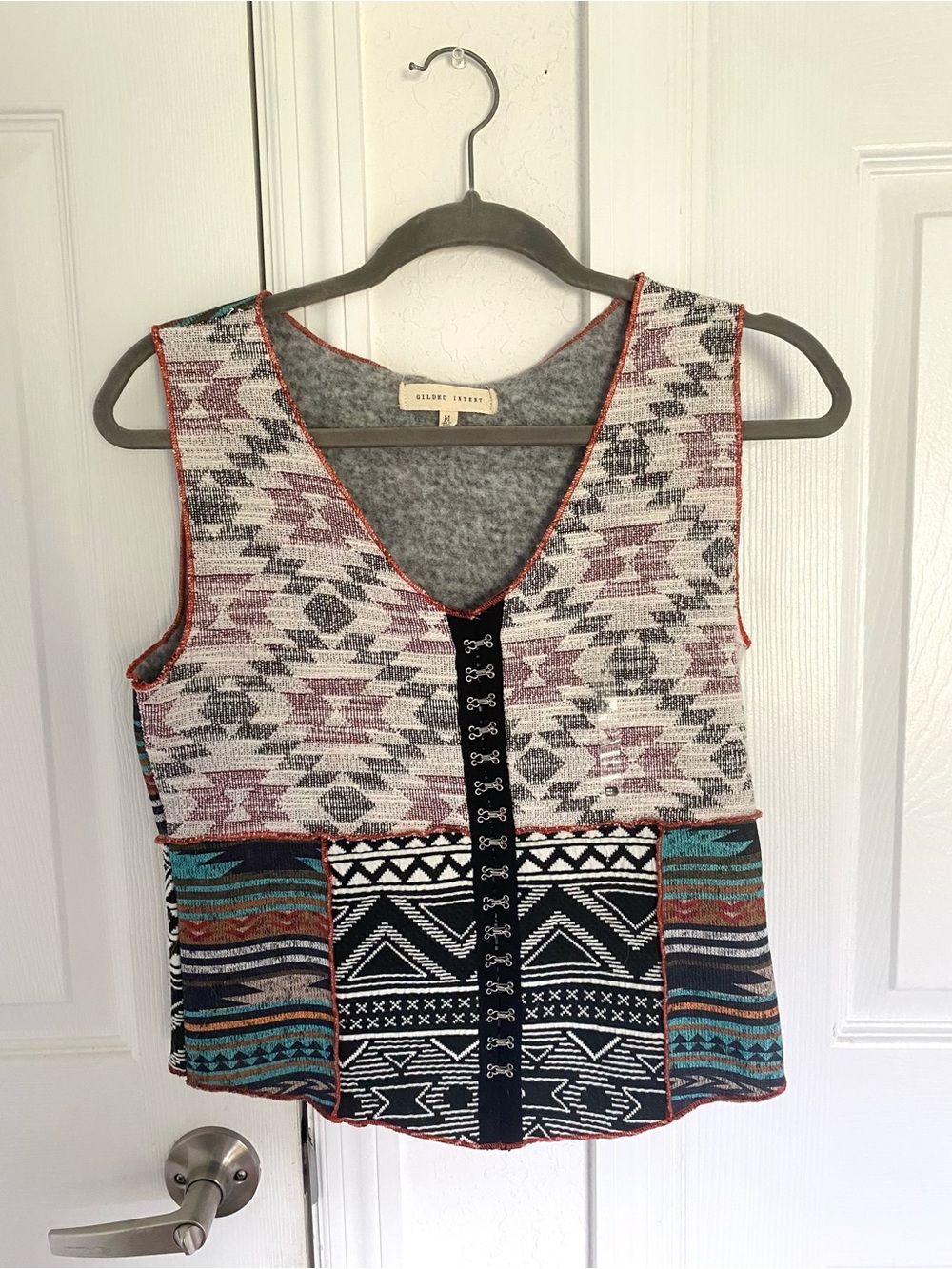 Gilded Intent Teal Rust Black Cream Aztec Knit Vest